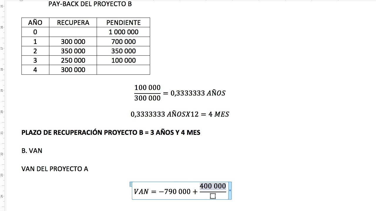 Explicación en clase de VAN y PayBack. EBAU Galicia 2017