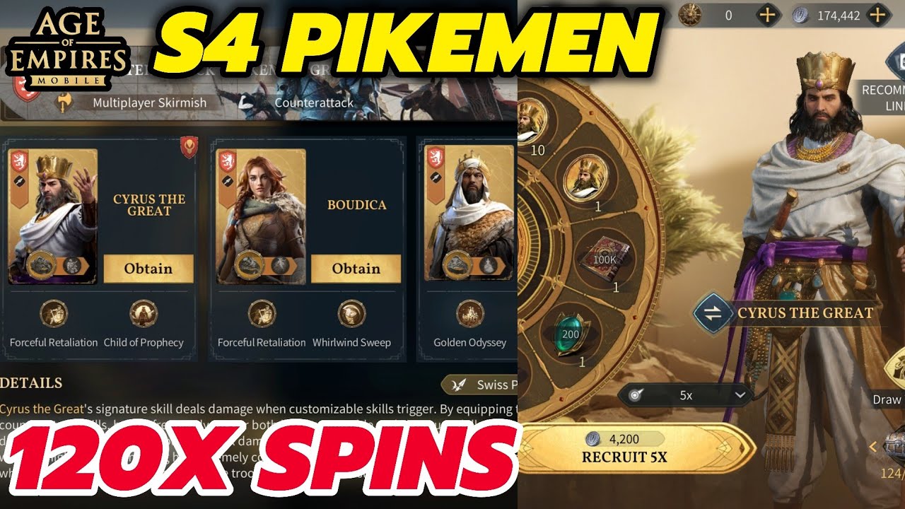 Age of Empires mobile - building S4 Pikeman lineup | Cyrus 120x spins