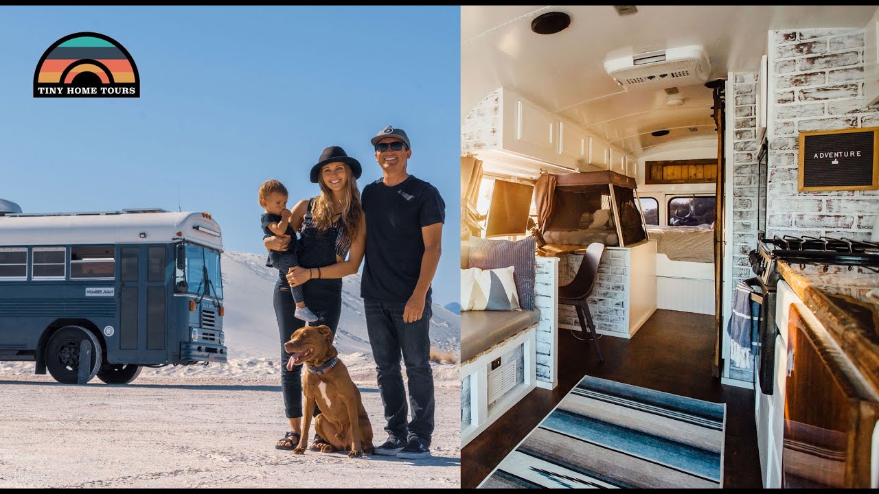 Families DIY School Bus Conversion - Gorgeous Tiny House W/ Clever Design Hacks