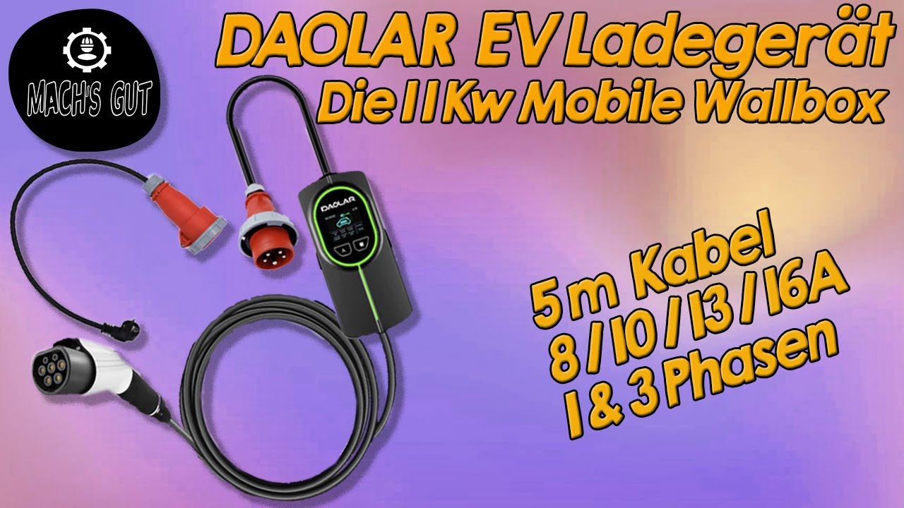 Daolar 11Kw Mobile Wallbox  laden mit 1&3 Phasen