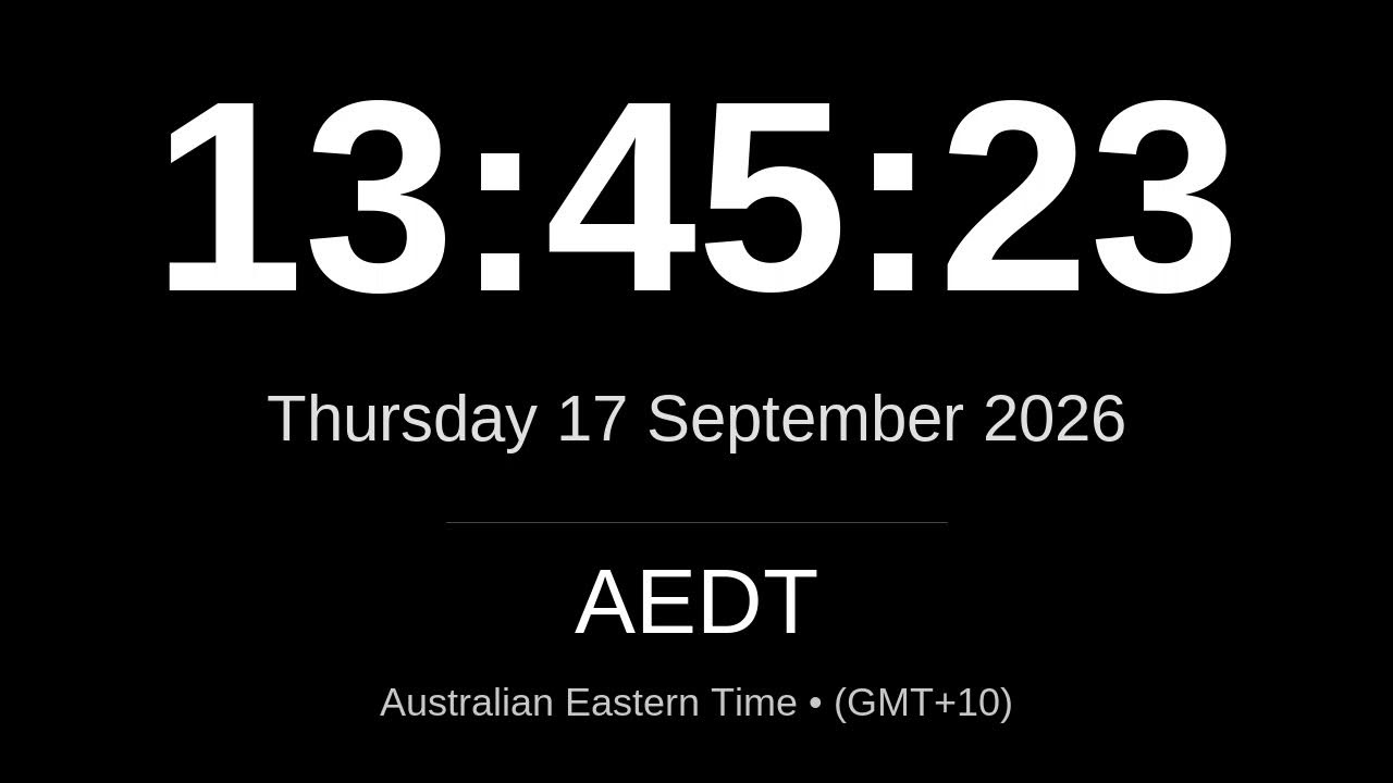🕒 LIVE: AEDT Clock, Australia | Current Time in Australian Eastern Daylight Time - Sydney, Melbourne