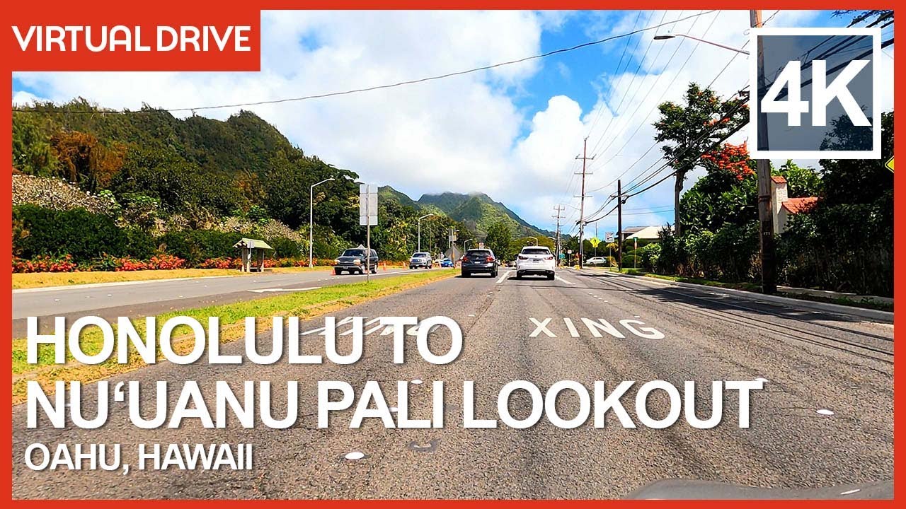 Honolulu to Nuuanu Pali Lookout Scenic Virtual Driving Tour - 4K Oahu, Hawaii Island Drive