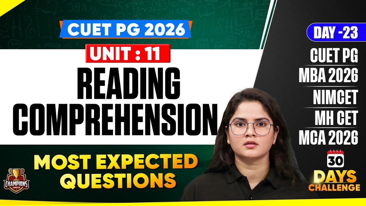CUET PG 2026 English Grammar |READING COMPREHENSION I Most Expected Questions | MBA,MCA, NIMCET