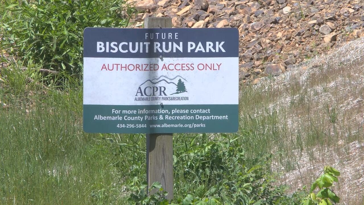 Albemarle County warning drivers about traffic by Biscuit Run Park