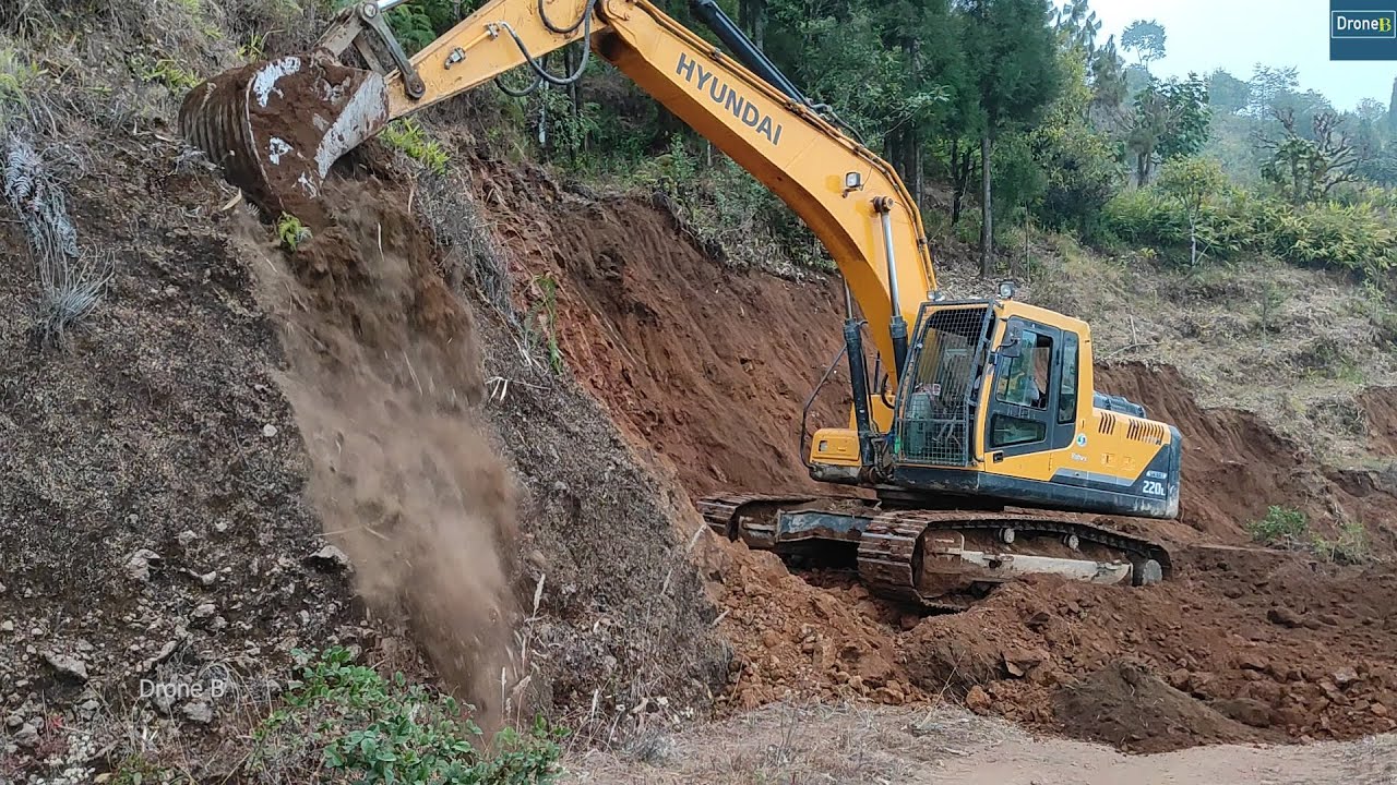 Connecting Remote Mountain Villages to City through this Road Hyundai Excavator Cutting Hillside