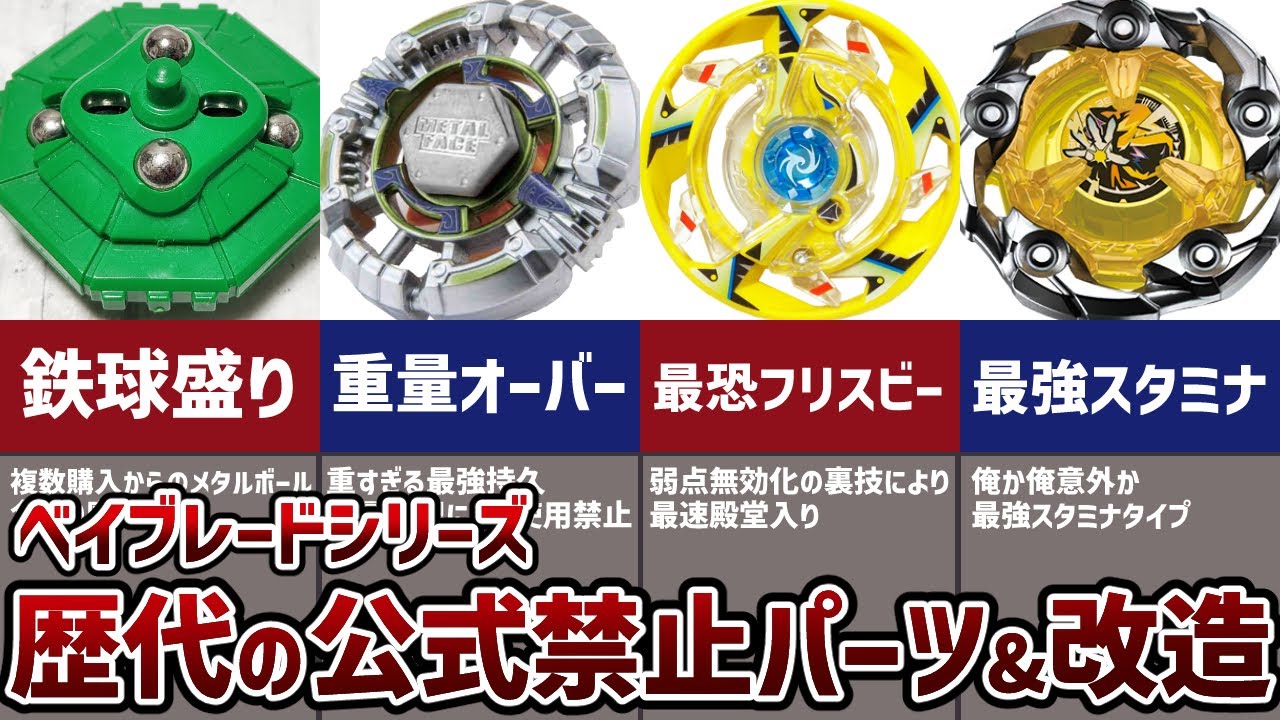 【最強】歴代ベイブレードの「禁止パーツ&禁止改造」まとめ完全版！強すぎて封印されたパーツの歴史【爆転シュート】【メタルファイト】【バースト】【ベイブレードX】【ウィザードロッド】【殿堂入り】【デスサイ