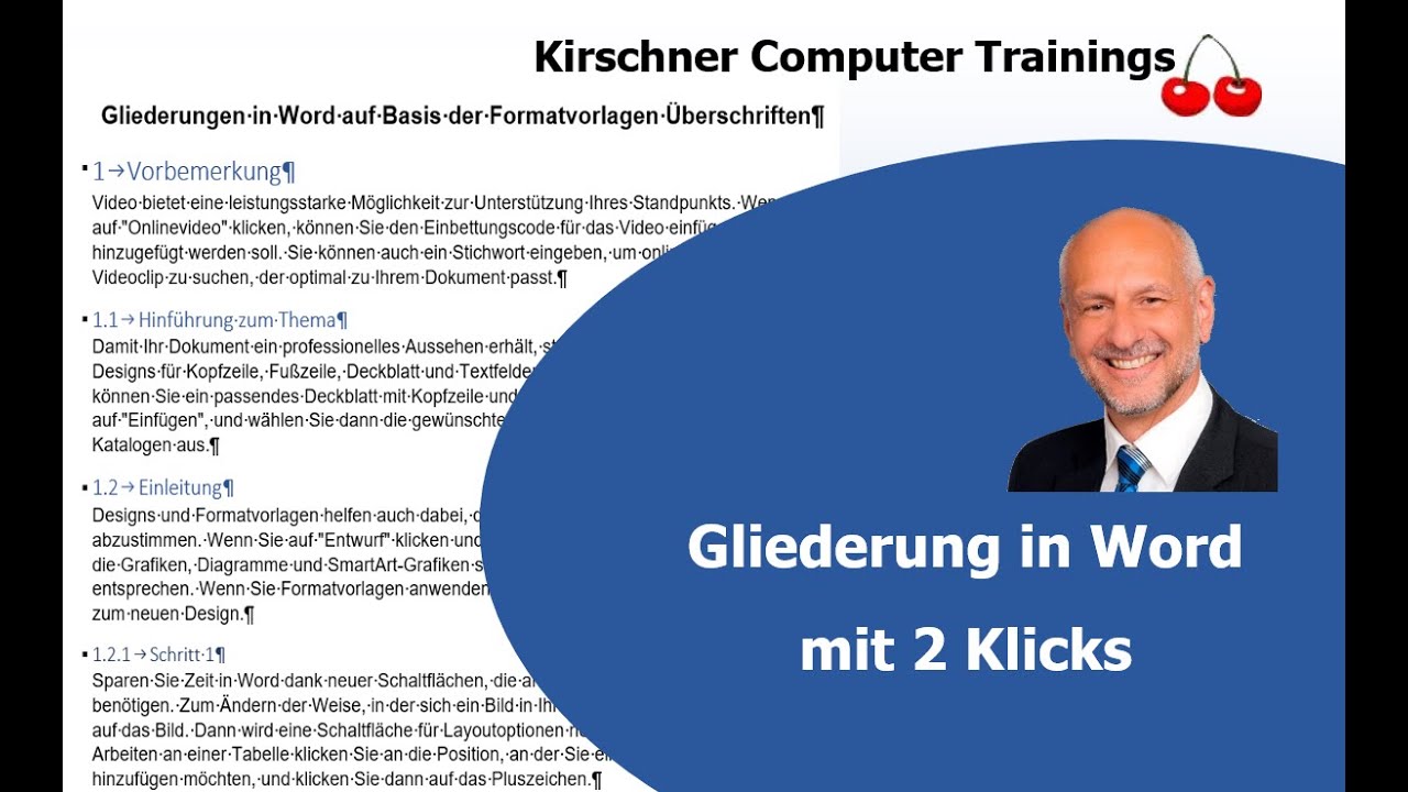 Gliederung in MS Word mit 2 Klicks oder in 30 Sekunden erstellen.