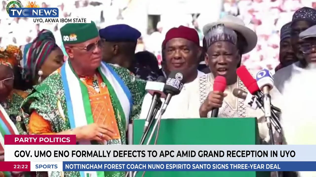 Governor Umo Eno Formally Defects To APC Amid Grand Reception In Uyo