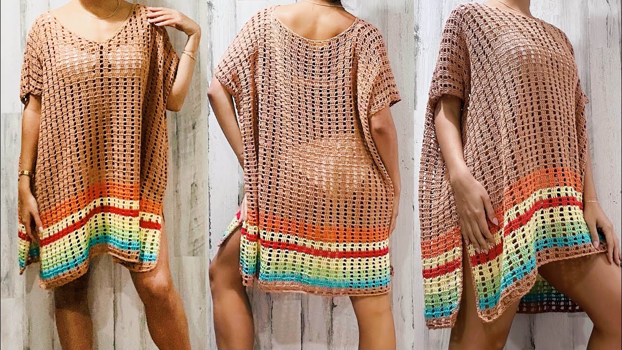 🏖️ T&Uacute;NICA O SALIDA  DE PLAYA A CROCHET TODAS LAS TALLAS - CROCHET BEACH COVER UP