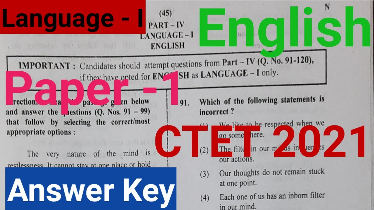 CTET paper 1 Language1st English answer key/1st Language English solve/CTET paper 1 language 1st key