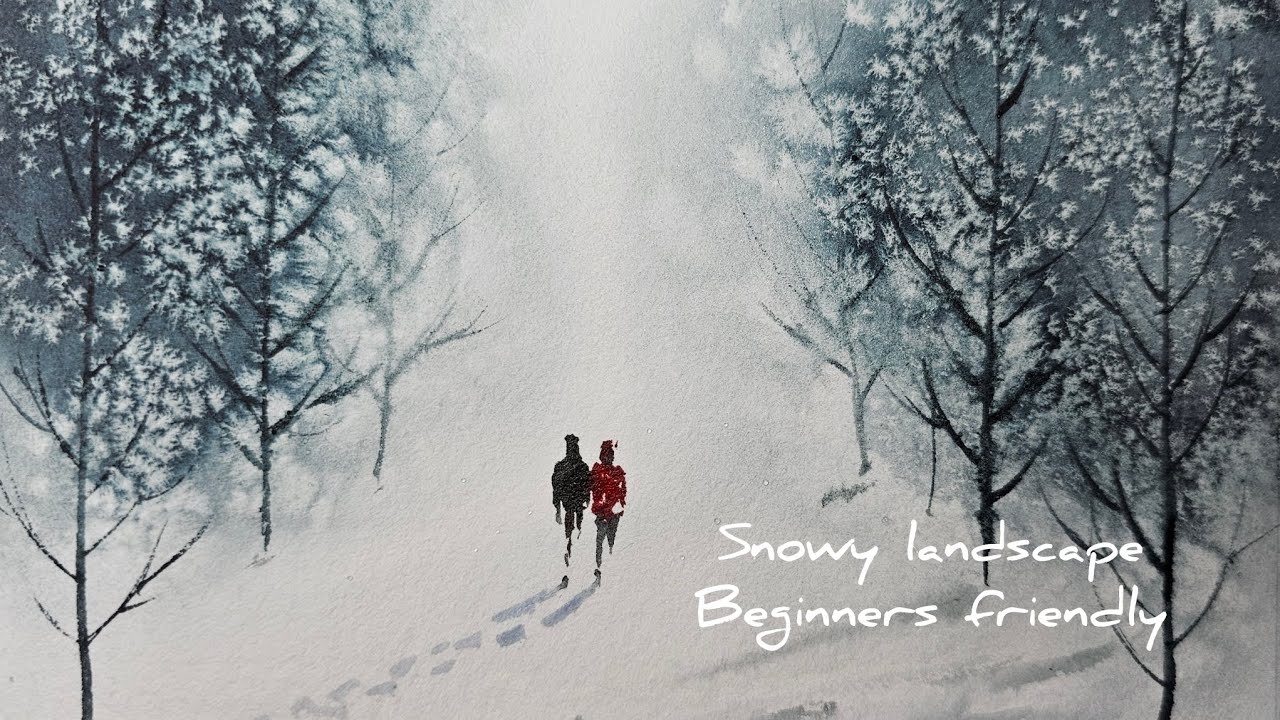 Painting a simple & peaceful winter scene/ snowy watercolor tutorial perfect for beginners 