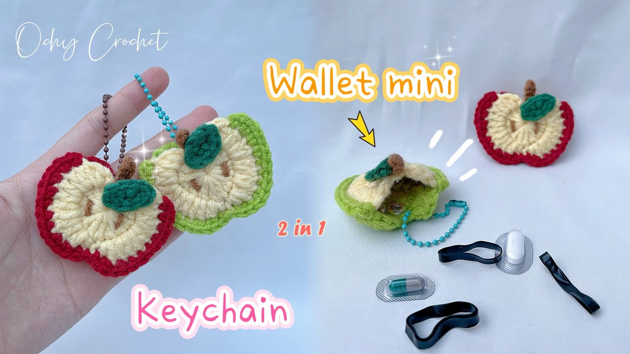Crochet Wallet Mini & Apple Keychain 🍎 | Easy, Cute | Móc móc chìa khoá, ví nhỏ hình quả táo