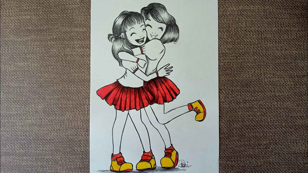 Daily challenge #177/ Girl friendship drawing/ Pencil drawing