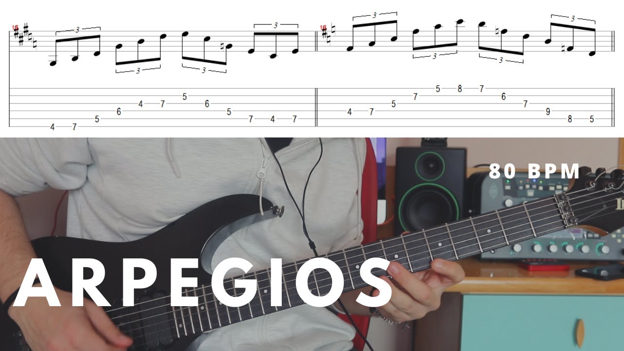 ARPEGIOS en TODAS LAS POSICIONES Y TONALIDADES en el mismo EJERCICIO (con TAB)