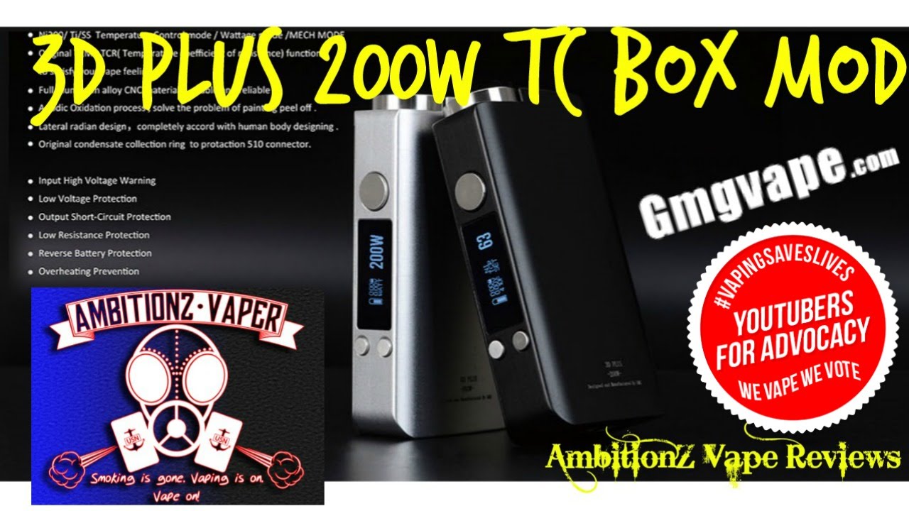 3D PLUS 200w TC Box Mod by GMG Vape Review