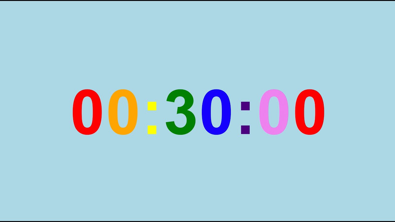 30-Minute Timer Countdown Blue-Background Rainbow-Digit