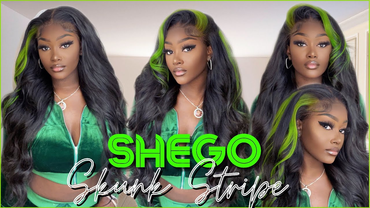 SHEGO (Lime Green) Skunk Strip on HD Lace Frontal Frontal ft. Nana Hair
