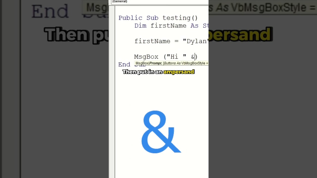 Combine Strings with YOUR VARIABLE in Excel VBA #shorts #excel #datascience