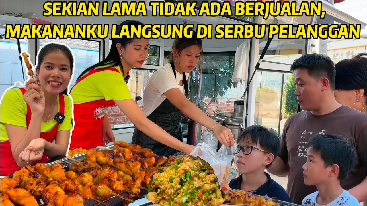 PERTAMA KALI ADIKKU IKUT JUALAN SATE AYAM & NASI GORENG KAMPUNG DI DESA CHINA, LARIS MANIS