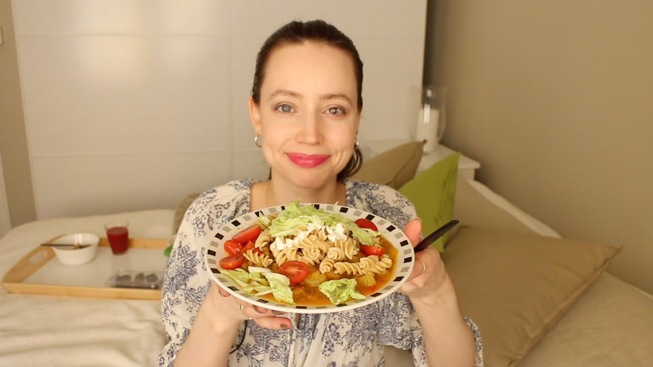ASMR Eeating Sounds | Pasta Chili Lentil Soup, Apricot, Sweet Tomato