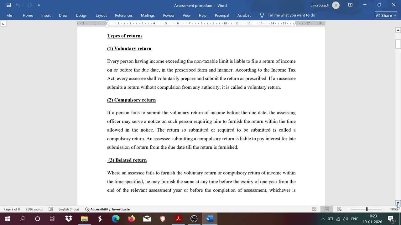 Income tax Returns and PAN