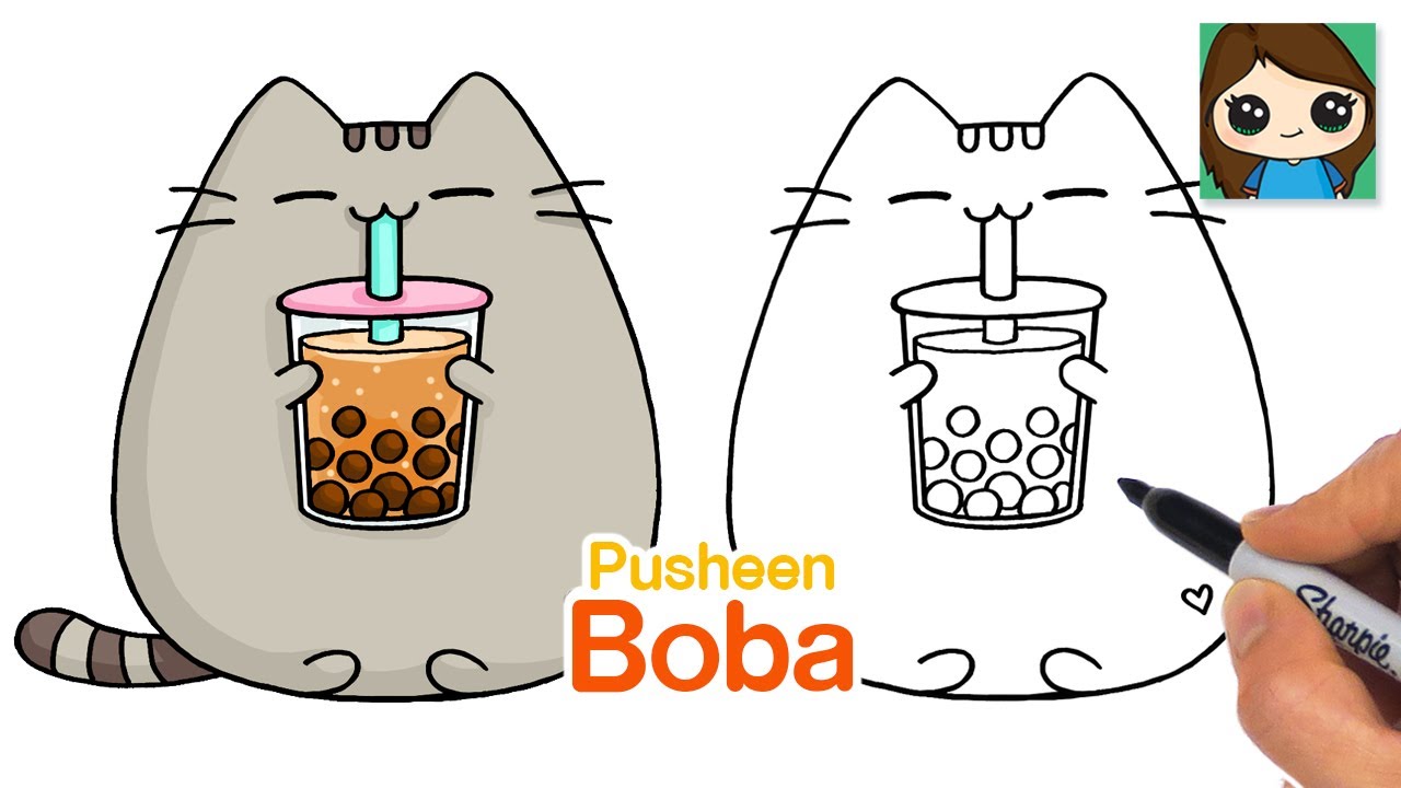 How to Draw Pusheen Drinking Boba