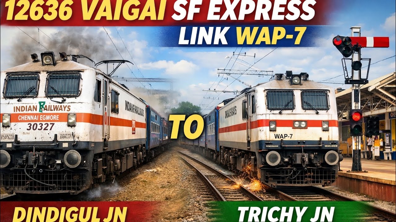 12636 Madurai Jn to Chennai Egmore Vaigai SF Exp Dindigul Jn Depart 🚈🚃🚃 & Tiruchirapalli Jn Arriving