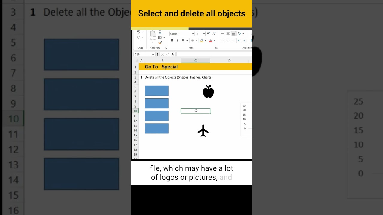Select and delete all objects in Excel