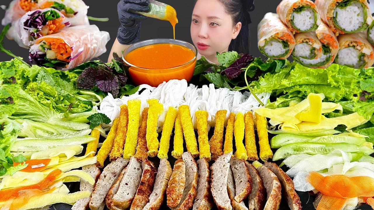 MUKBANG VIETNAMESE GRILLED PORK SAUSAGE (NEM NUONG) & MUST-TRY VIETNAMESE STREET FOOD | ASMR Eating