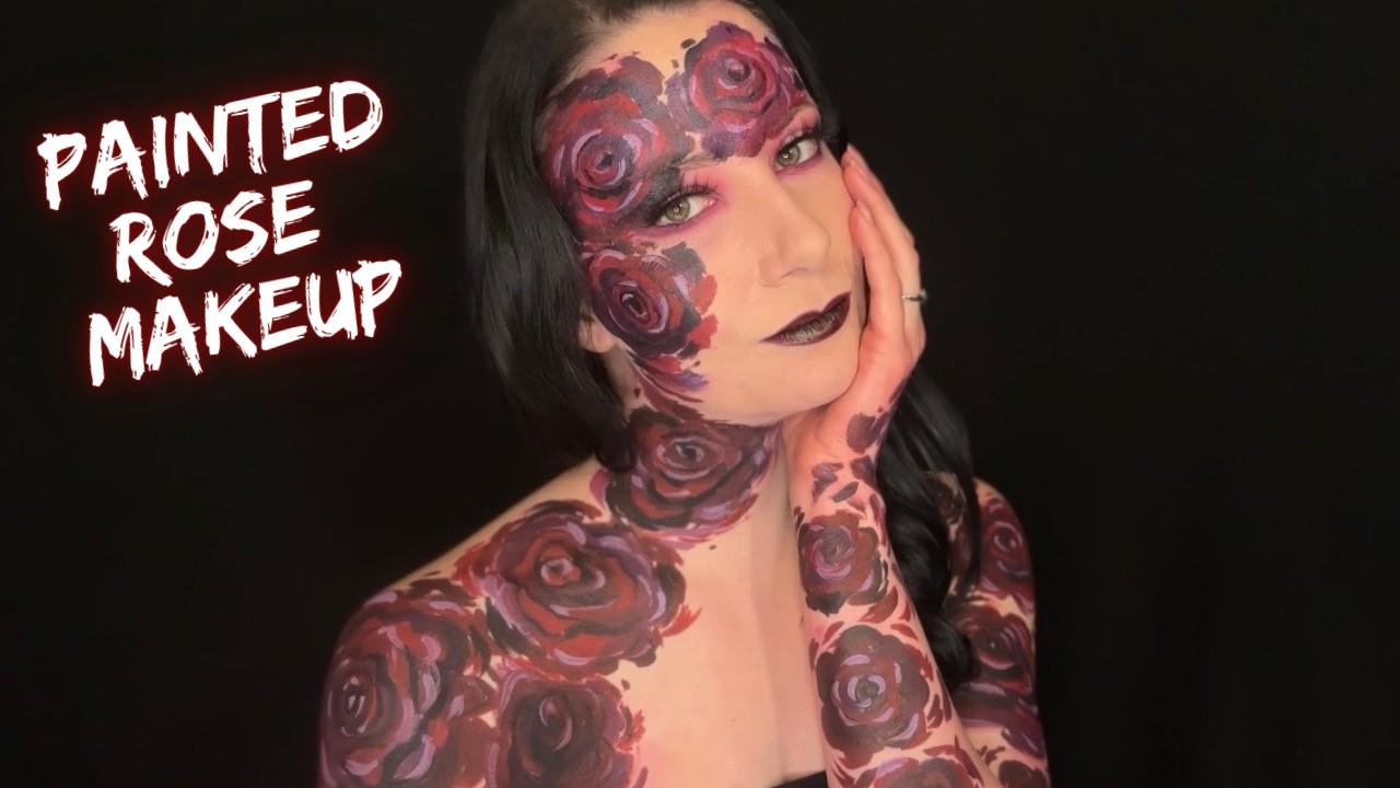 Dark Romantic Painted Rose Face Paint Makeup Look | Valentines Day Makeup