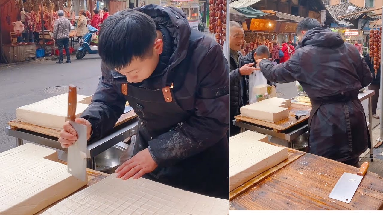 The stall sells tofu, which is freshly made and sold on December 18st.