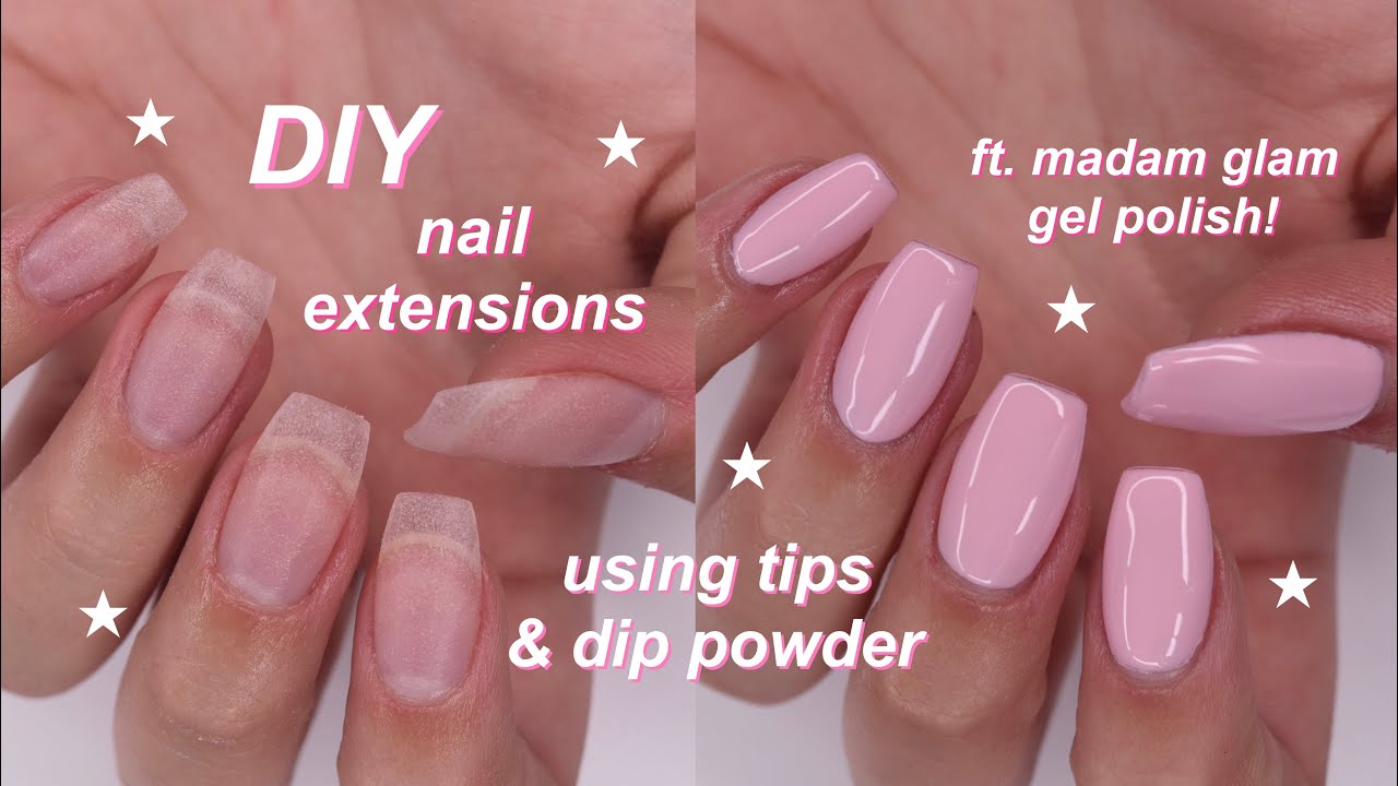 nail EXTENSIONS using TIPS + DIP powder | ft. madam glam Think Pink collection!