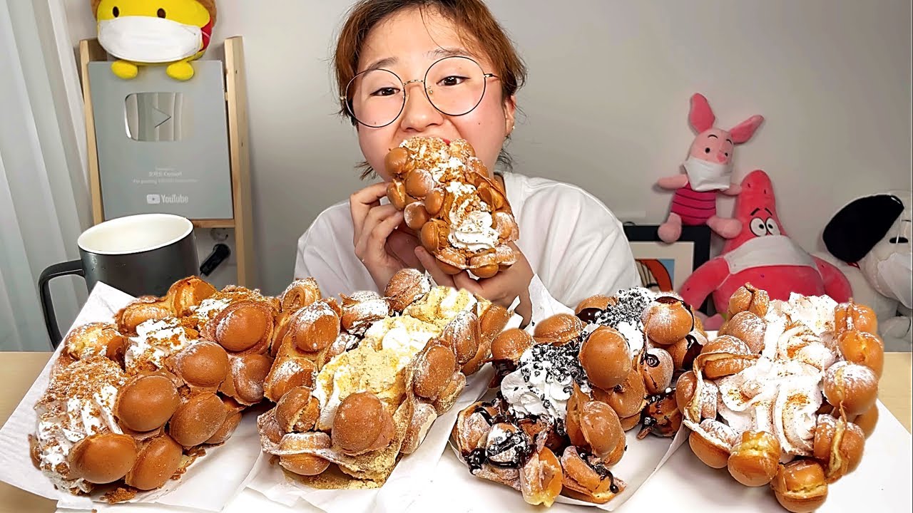 홍콩 와플 인절미 로투스 오레오 메이플 시나몬 홍콩 에그 와플 디저트 먹방 Dessert Mukbang