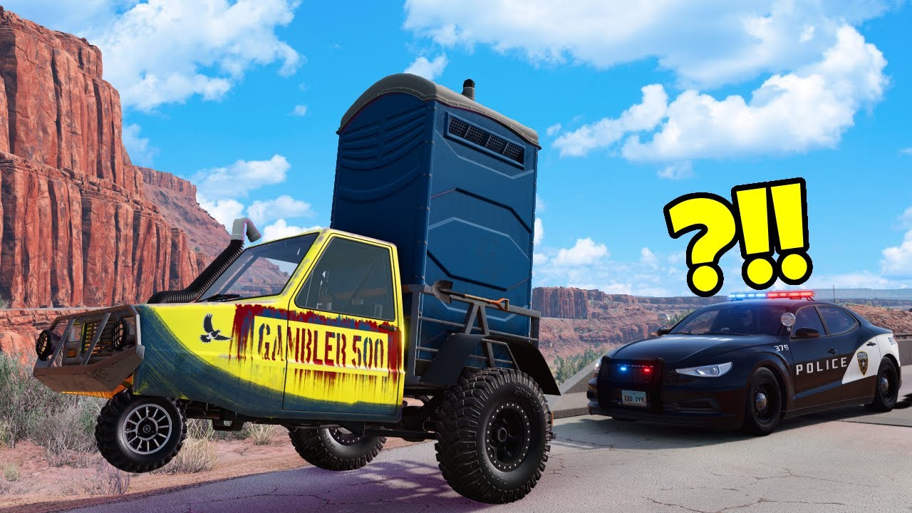 Безумные погони полиции на туалетных машинах в BeamNG