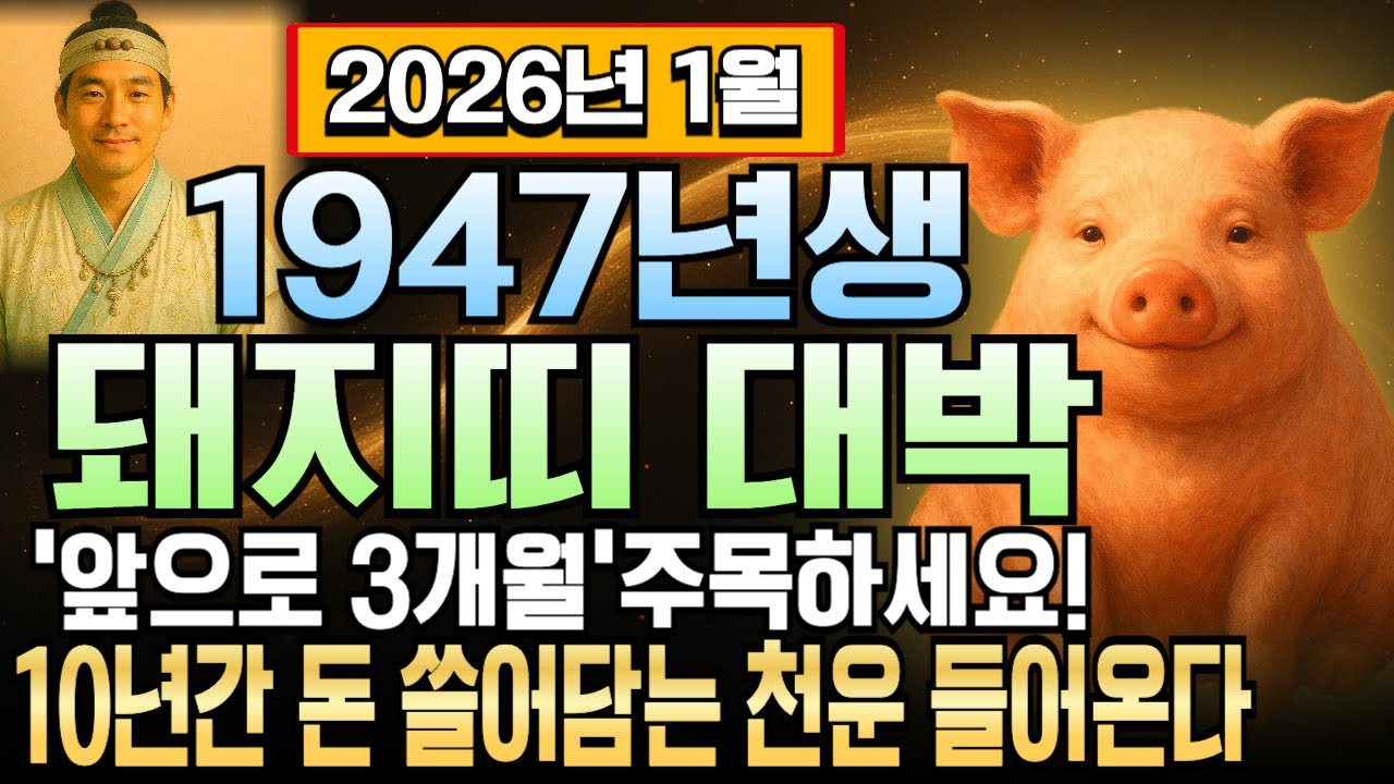 돼지띠 정해년생 79세 2026년 1월 1947년생 운세 하늘의 선물! 재물 폭발하고 천금 쌓이는 신년, 돼지띠 억대 재산 향한 돈벼락 타이밍 여기 다 있습니다.