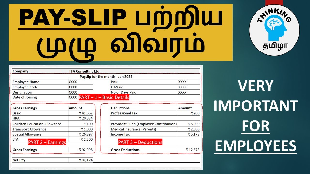 Understand your PAY-SLIP | with examples | Tamil