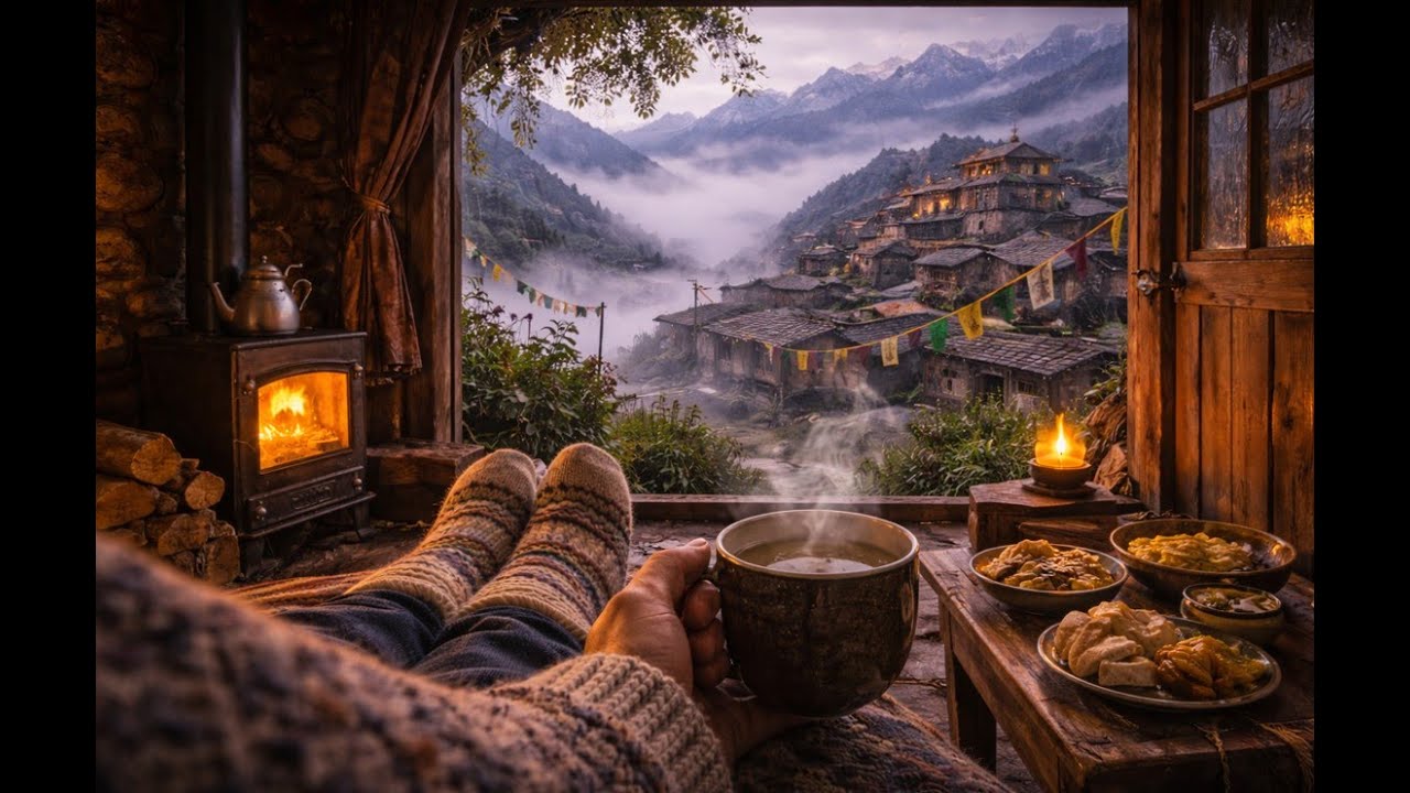 Rest in a Tibetan Mountain Cabin ❄️🔥 🏯⛩️⛰️| Snowstorm & Crackling Wood Stove (No Music)
