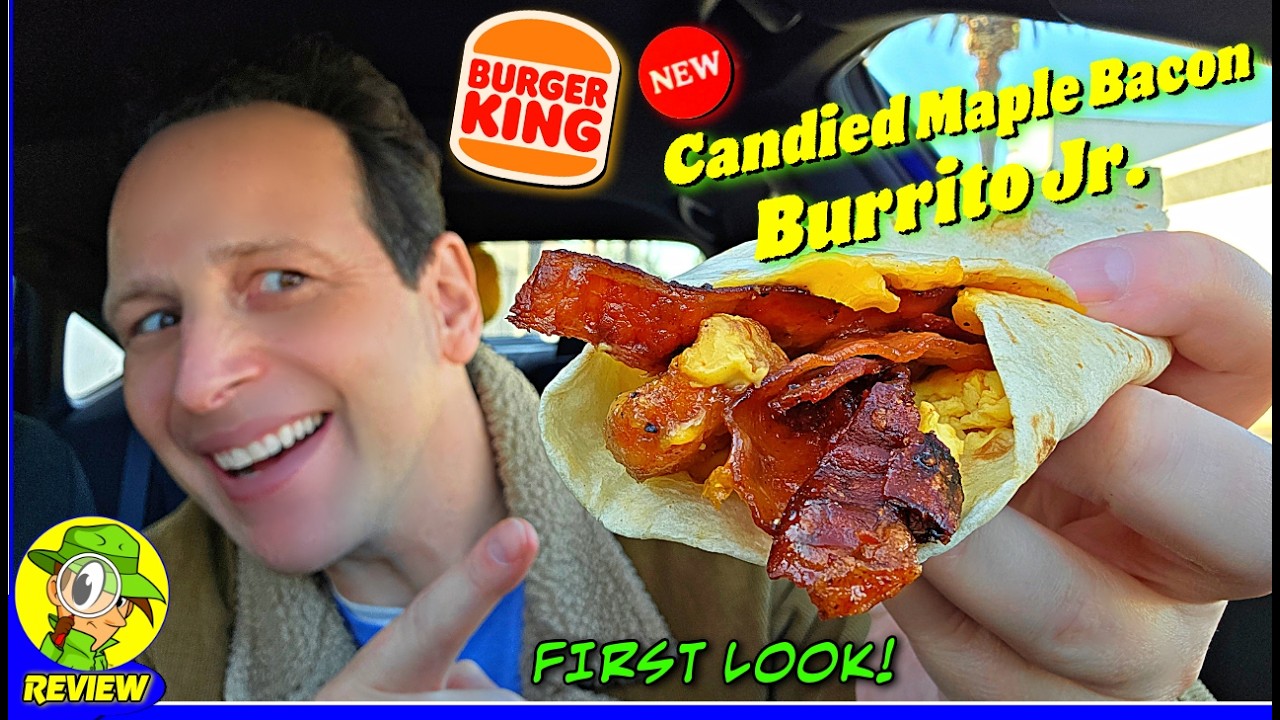 Burger King® Candied Maple Bacon Burrito Jr. Review 🍁🥓🌯👶 First Look! 🤩 Peep THIS Out! 🕵️‍♂️