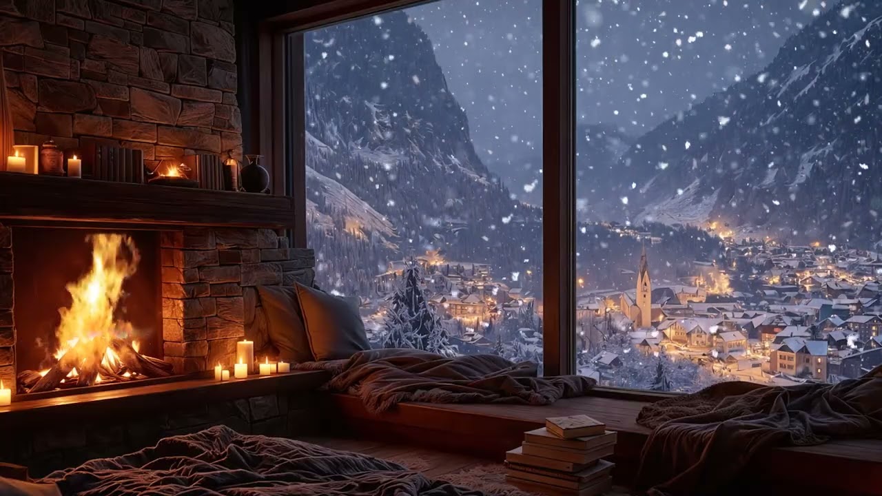 When Snow Sleeps 🌙❄️ Warm Fire, Silent Snow for Peaceful Winter Night Focus