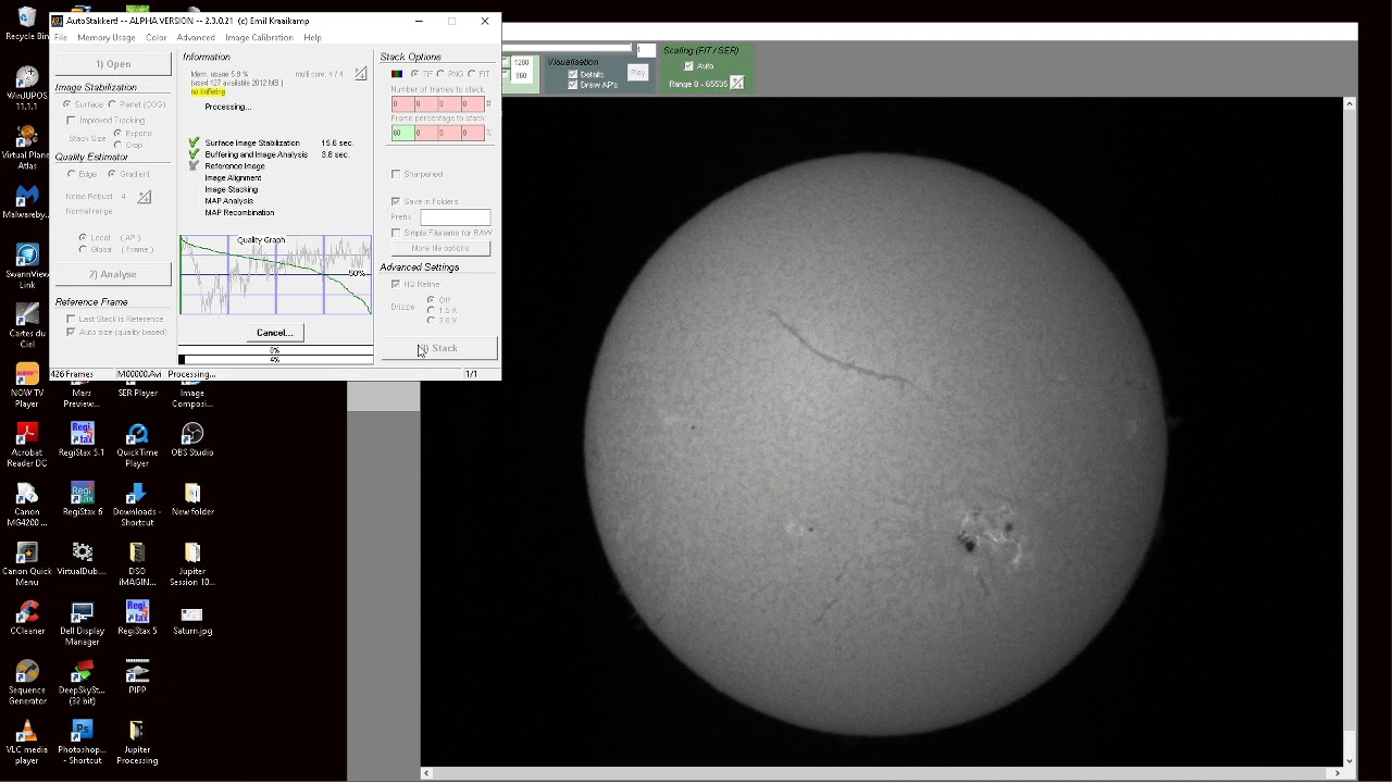 Autostakkert II & Registax v6 Solar H Alpha Tutorial By Keith Johnson