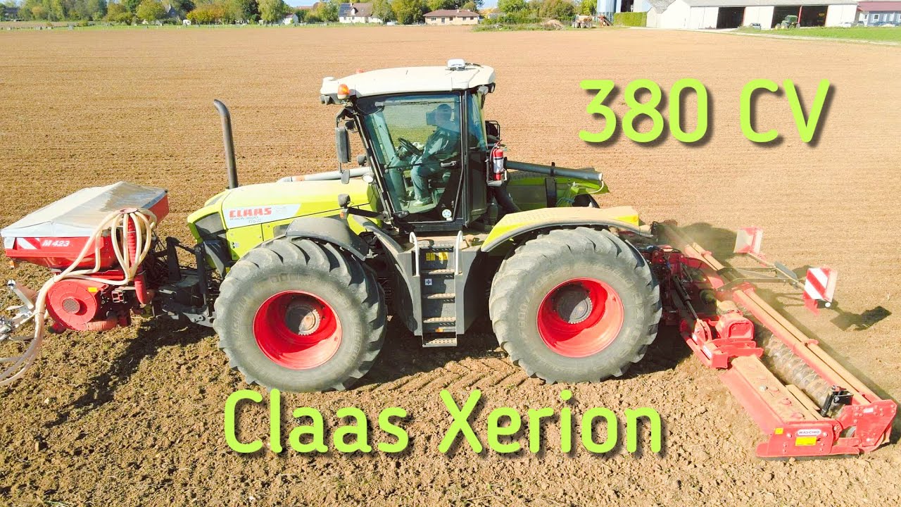 Claas Xerion 3800 380 CV au semis à la volée de blé et féverole en bio