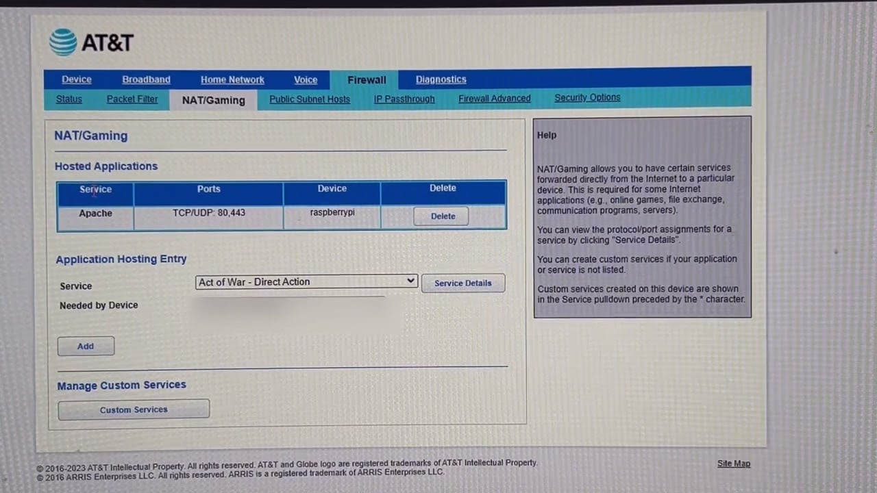 How to setup a port forward on the at&t bgw320-500 or similar for Raspberry Pi webserver
