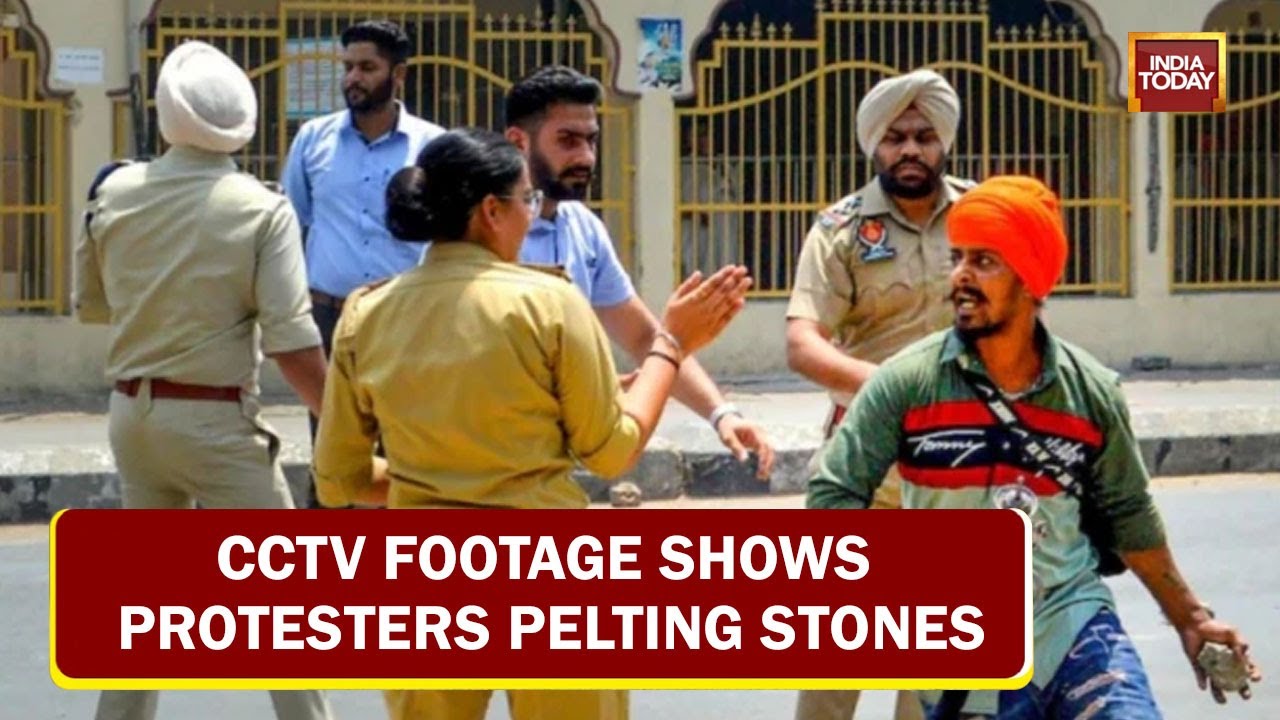 Punjab: CCTV Footage Shows Protesters Pelting Stones Outside Temple In Patiala