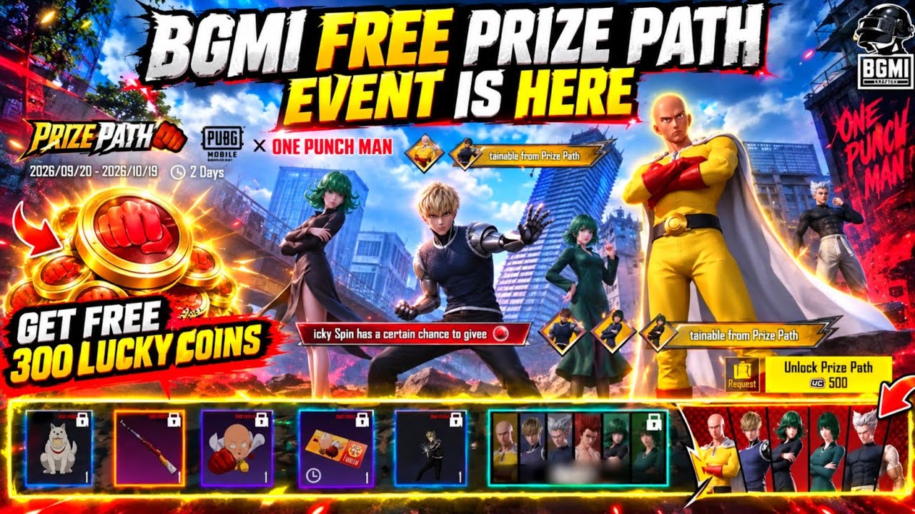 😍BGMI FREE PRIZE PATH EVENT IS HERE | GET FREE 300 LUCKY COINS | PUBG MOBILE ONE PUNCH MAN EVENT