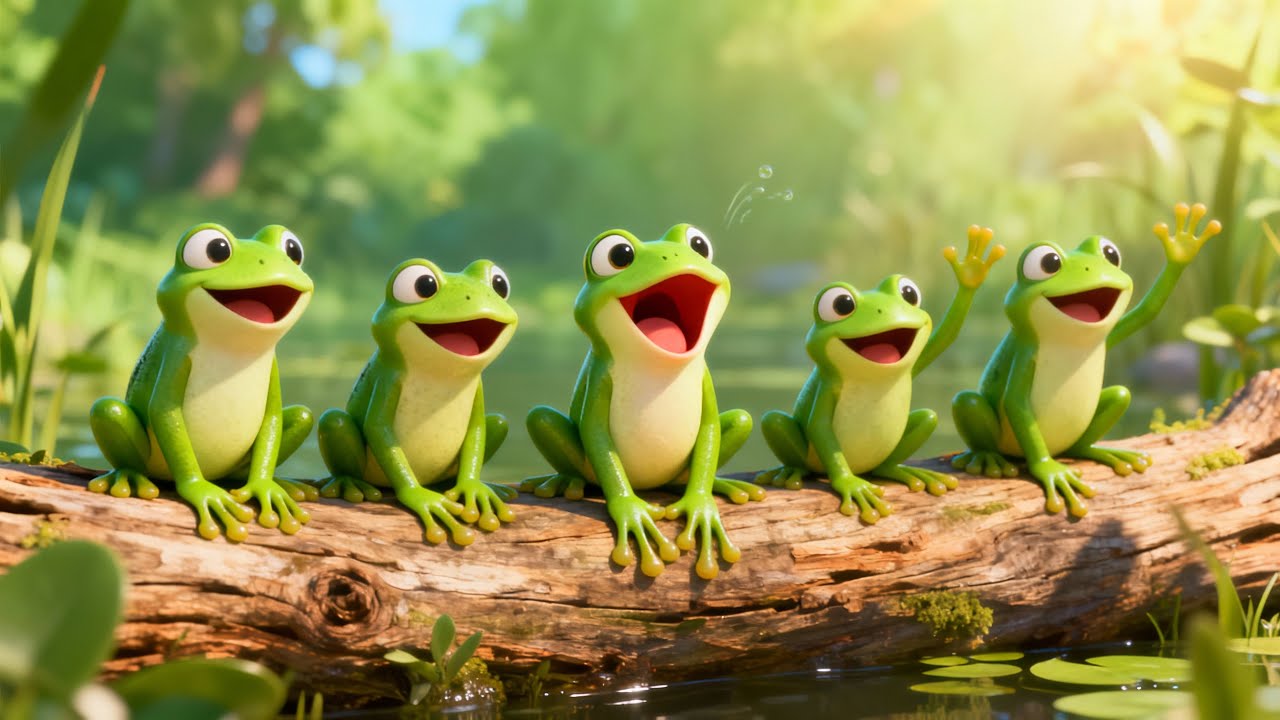 Five Frogs on a Log | Five Green Frogs 🐸 Sing, Jump & Count Along | Counting Frogs on a Log 🐸🐸