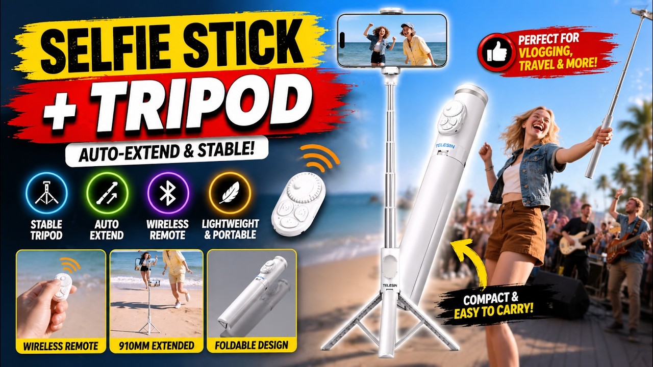 TELESIN Automatic Selfie Stick Tripod Review &mdash; Best Auto-Extend Phone Tripod for Vlogging?