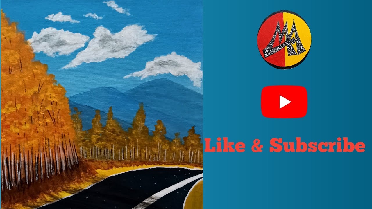 Mountain Scape With A Black Top Road Beneath || Acrylic Colour Painting On Canvas Board || 