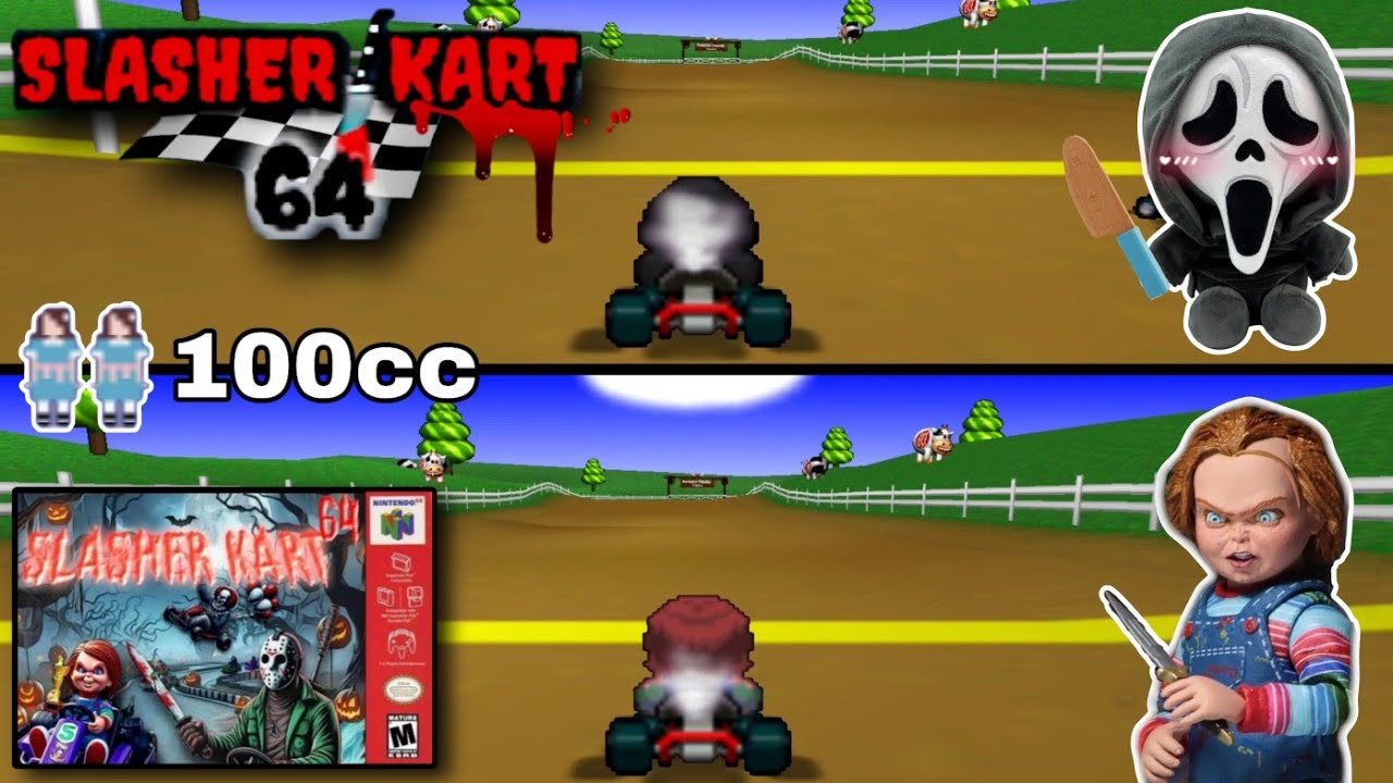 Slasher Kart 64 - Mario Kart 64 HACK - Ghostface & Chucky - 2 Player Gameplay - Android Mupen64