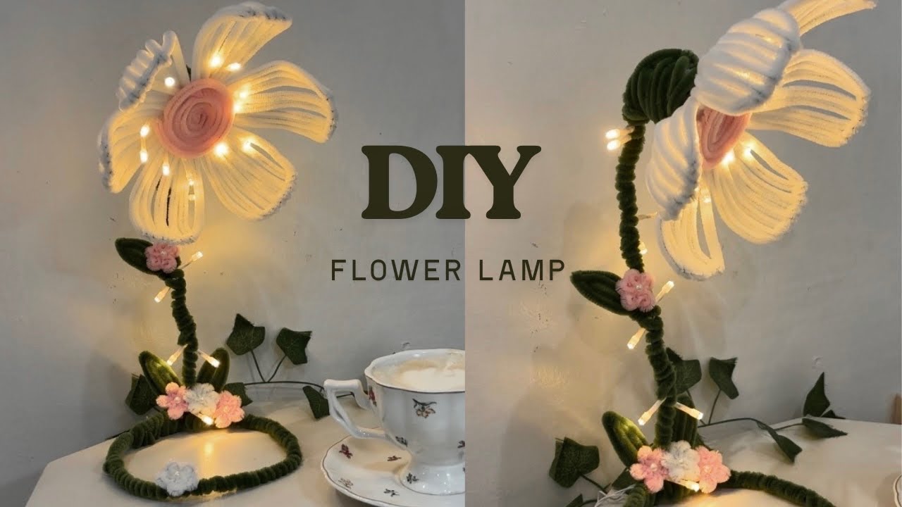 Pipe cleaner flower lamp tutorial- ورد دائم من اعواد القطيفه