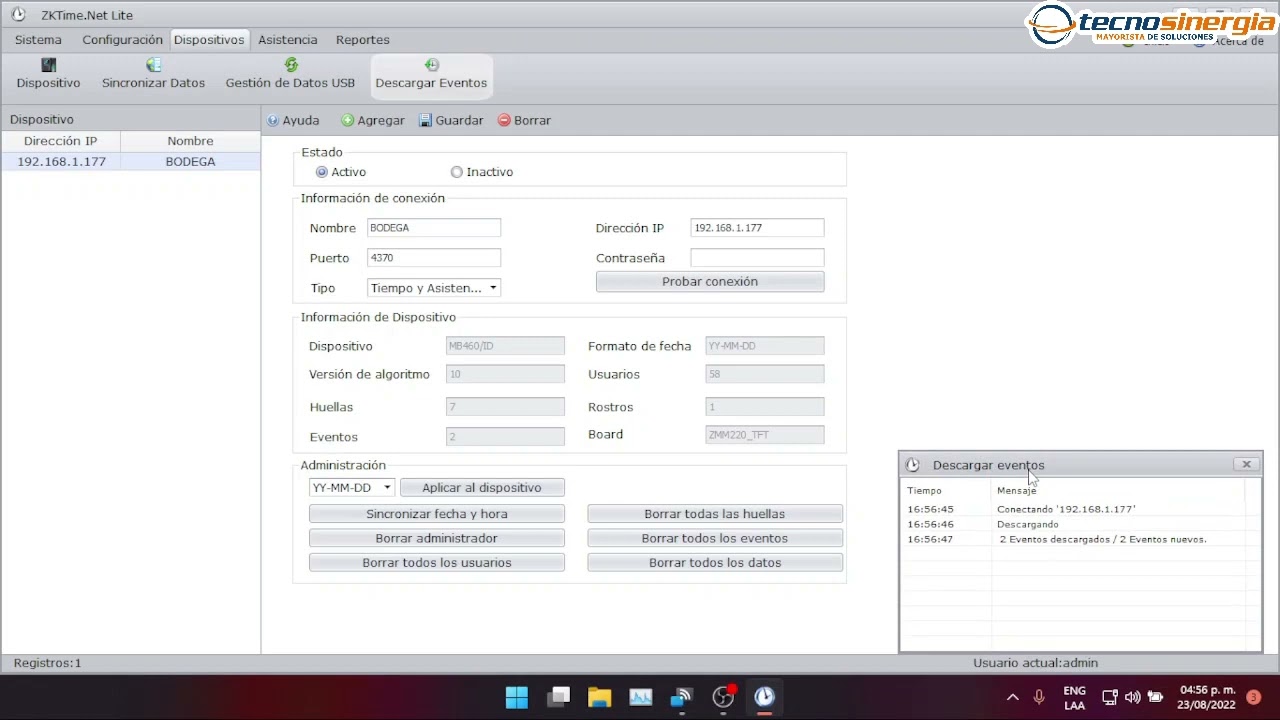 Tutorial ¿cómo descargar eventos de terminal MB460 desde ZKTime.Net lite de ZKTeco?